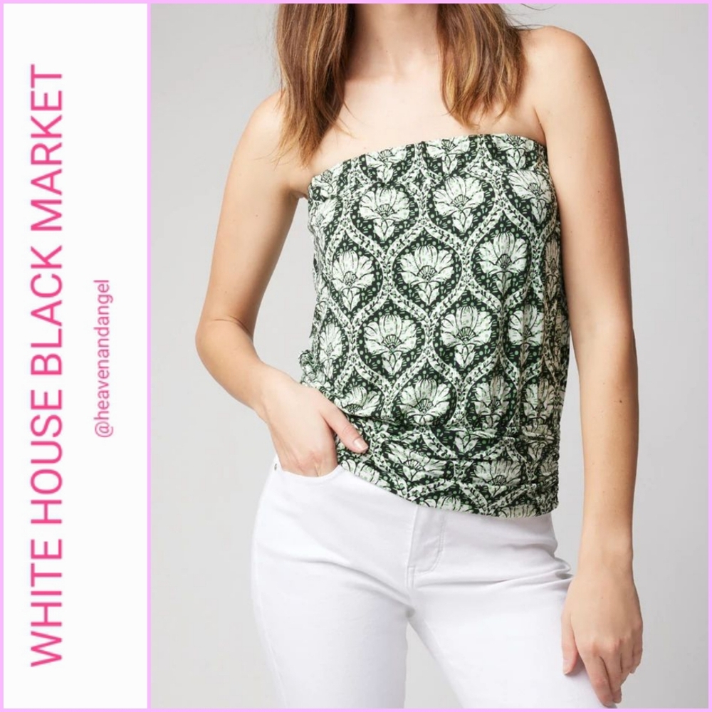WHBM Matte Jersey Green and White Strapless Top
